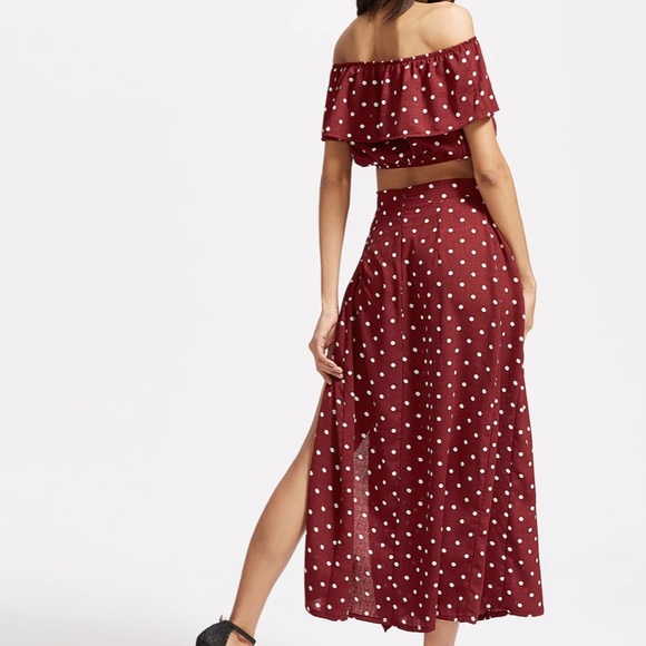 Polka Dot Ruffle Crop Top With Split Skirt - Picture 5 of 14